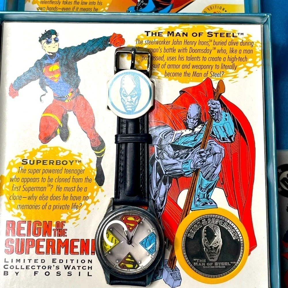 FOSSIL COMMEMORATIVE WATCH “REIGN OF THE SUPERMEN” 1993 COA NIB NUMBERED